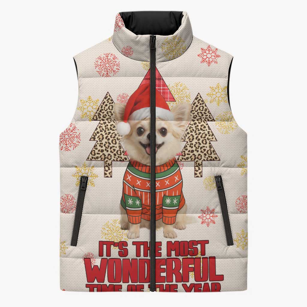 Chihuahua The Most Beautiful Time Xmas Christmas Sleeveless Puffer Jacket Xmas Holiday Patterns - Wonder Print Shop