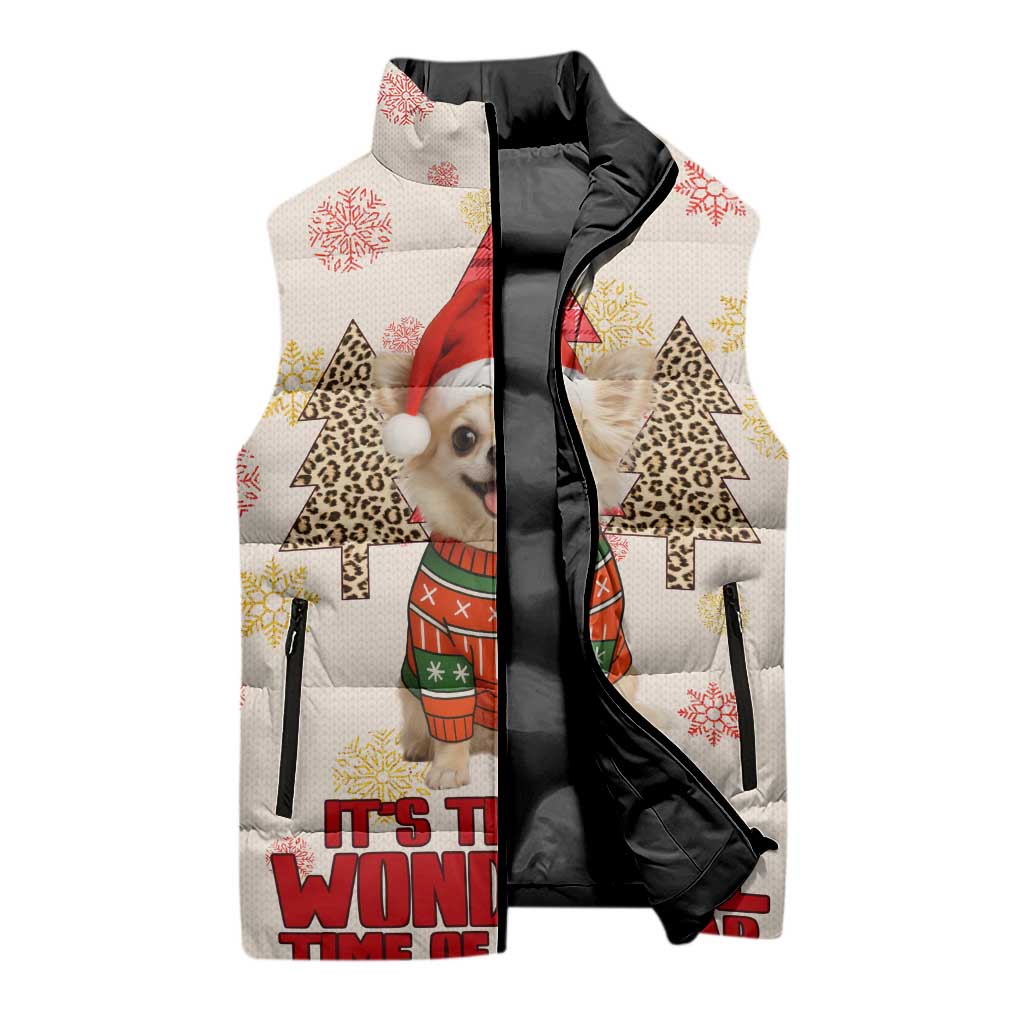 Chihuahua The Most Beautiful Time Xmas Christmas Sleeveless Puffer Jacket Xmas Holiday Patterns - Wonder Print Shop