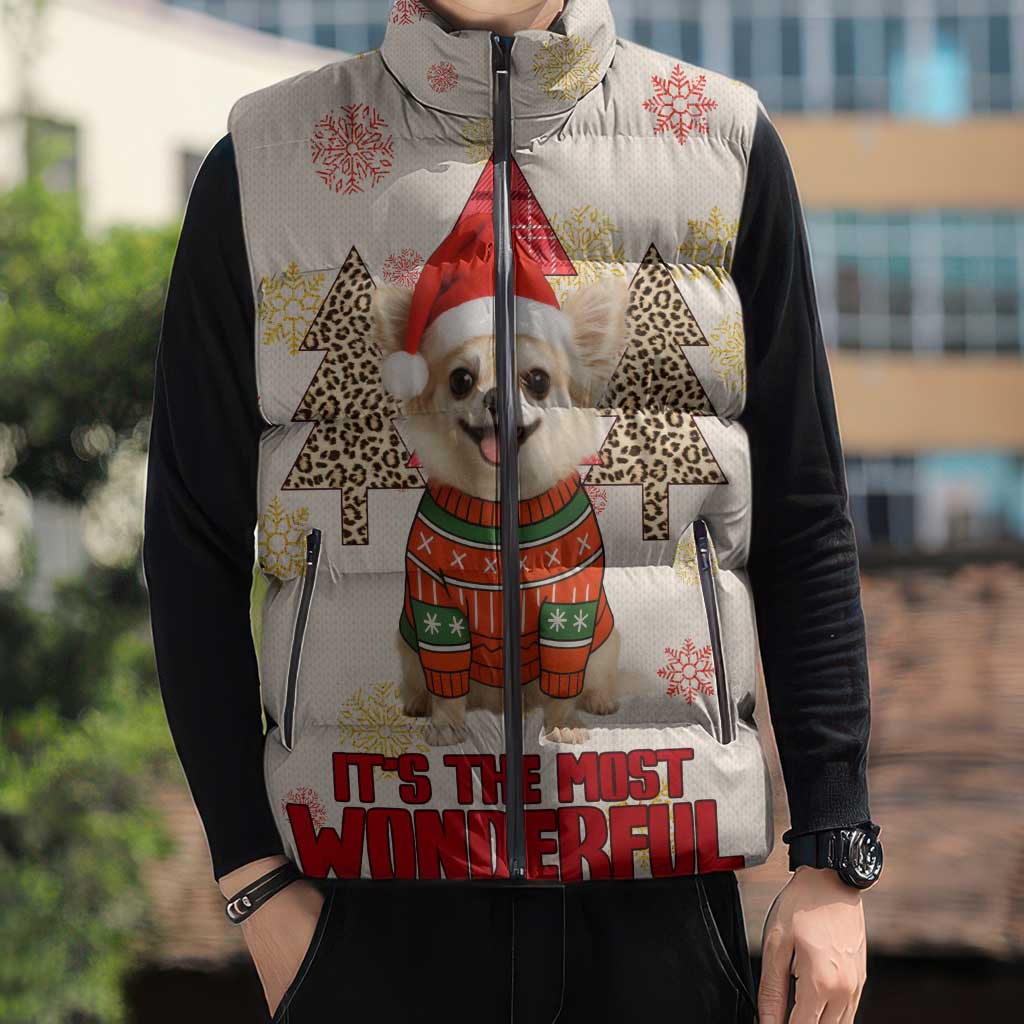 Chihuahua The Most Beautiful Time Xmas Christmas Sleeveless Puffer Jacket Xmas Holiday Patterns - Wonder Print Shop