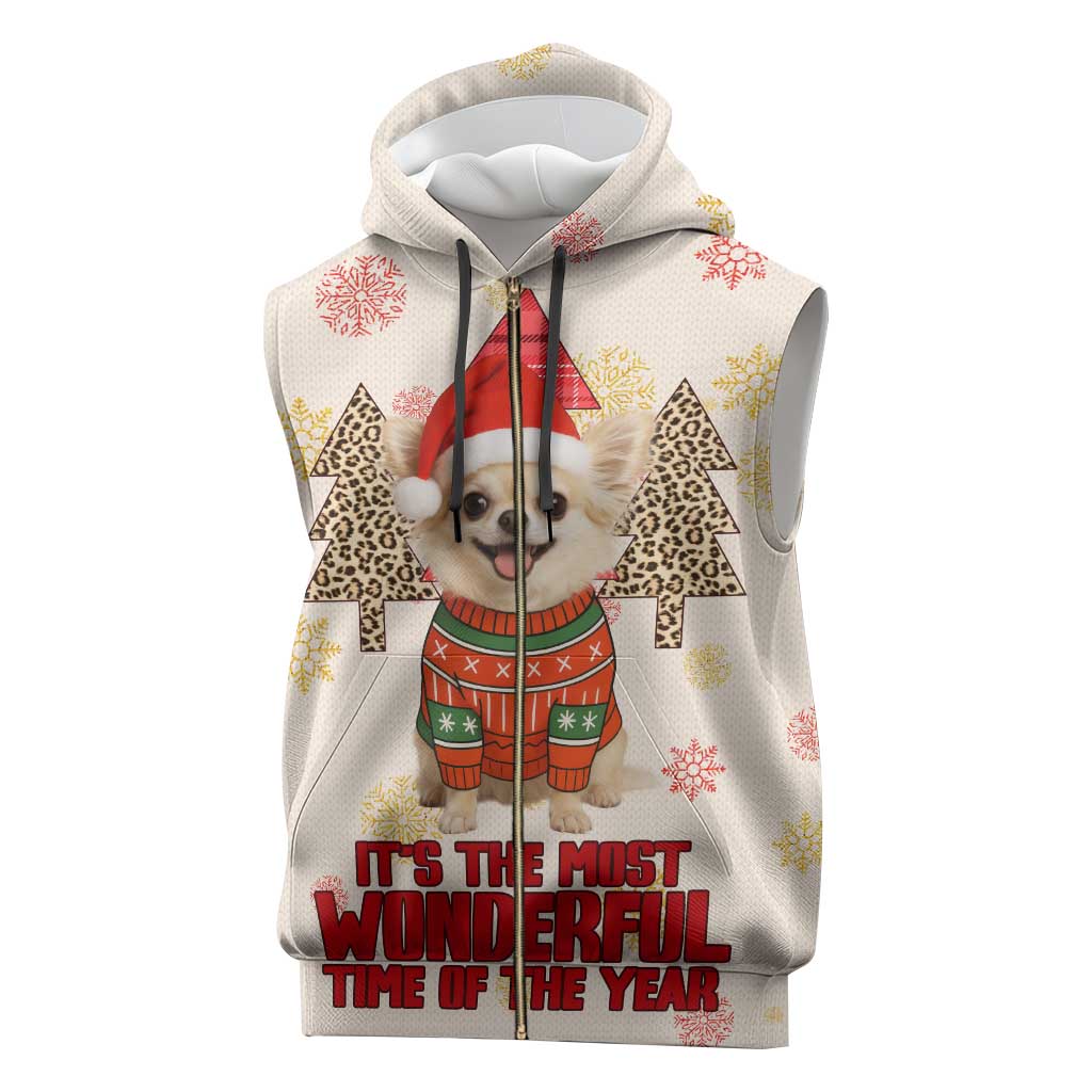 Chihuahua The Most Beautiful Time Xmas Christmas Sleeveless Zip Hoodie Xmas Holiday Patterns - Wonder Print Shop