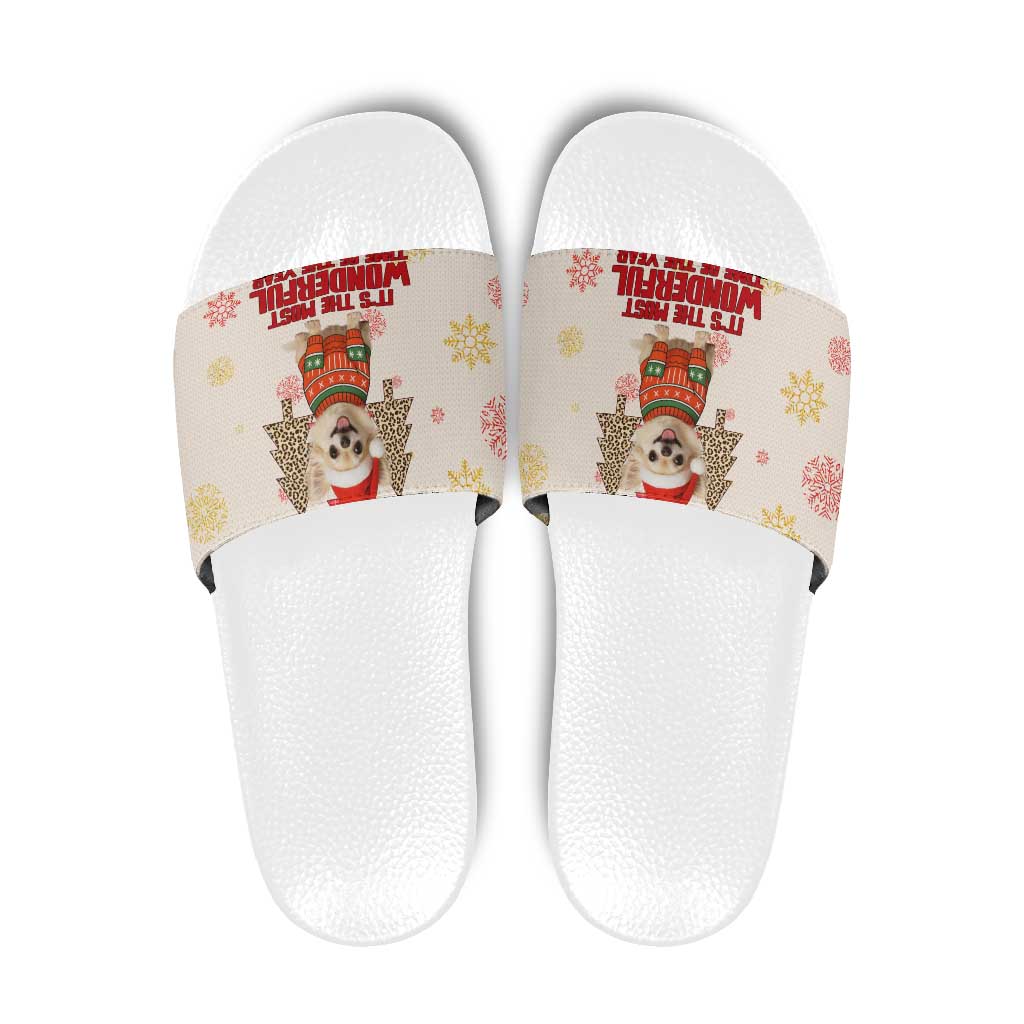 Chihuahua The Most Beautiful Time Xmas Christmas Slide Sandals Xmas Holiday Patterns - Wonder Print Shop