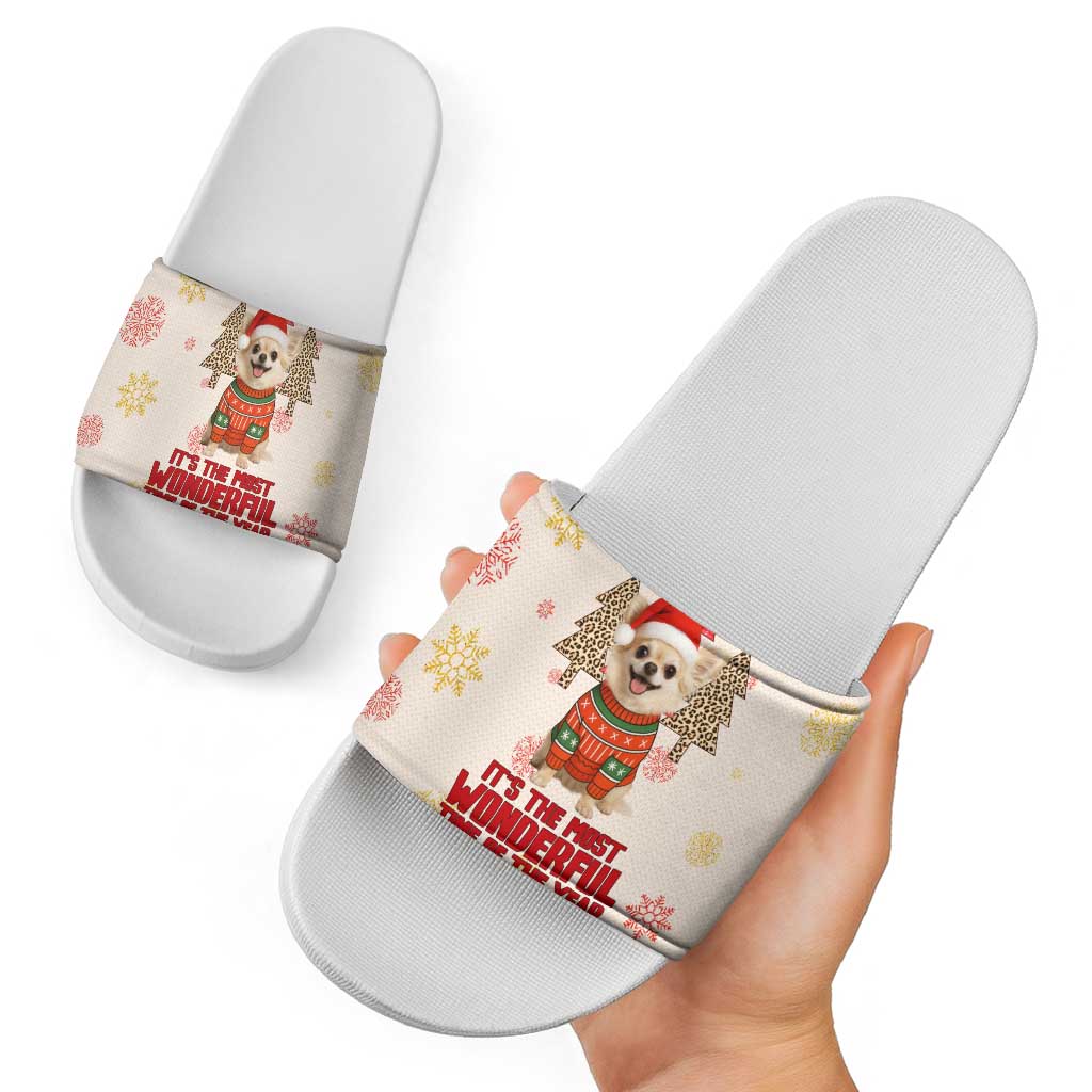 Chihuahua The Most Beautiful Time Xmas Christmas Slide Sandals Xmas Holiday Patterns - Wonder Print Shop