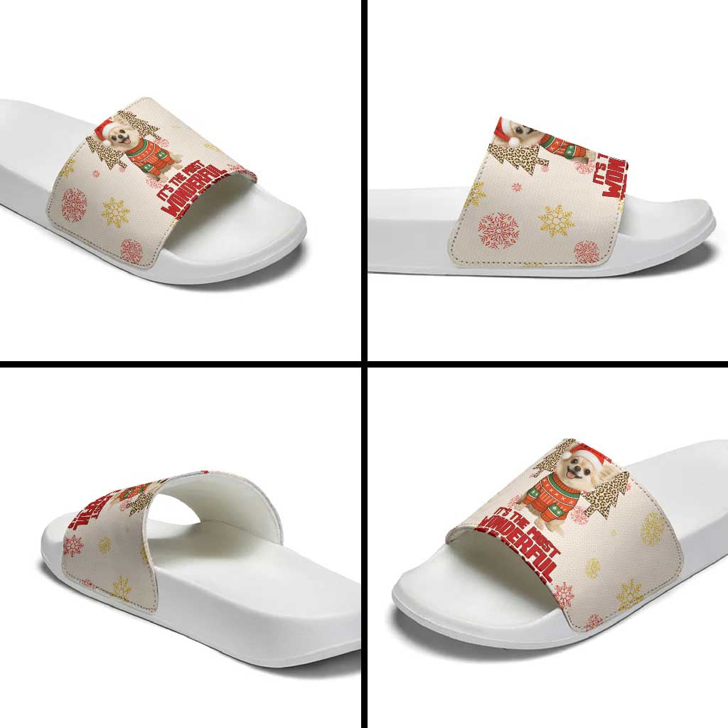 Chihuahua The Most Beautiful Time Xmas Christmas Slide Sandals Xmas Holiday Patterns - Wonder Print Shop