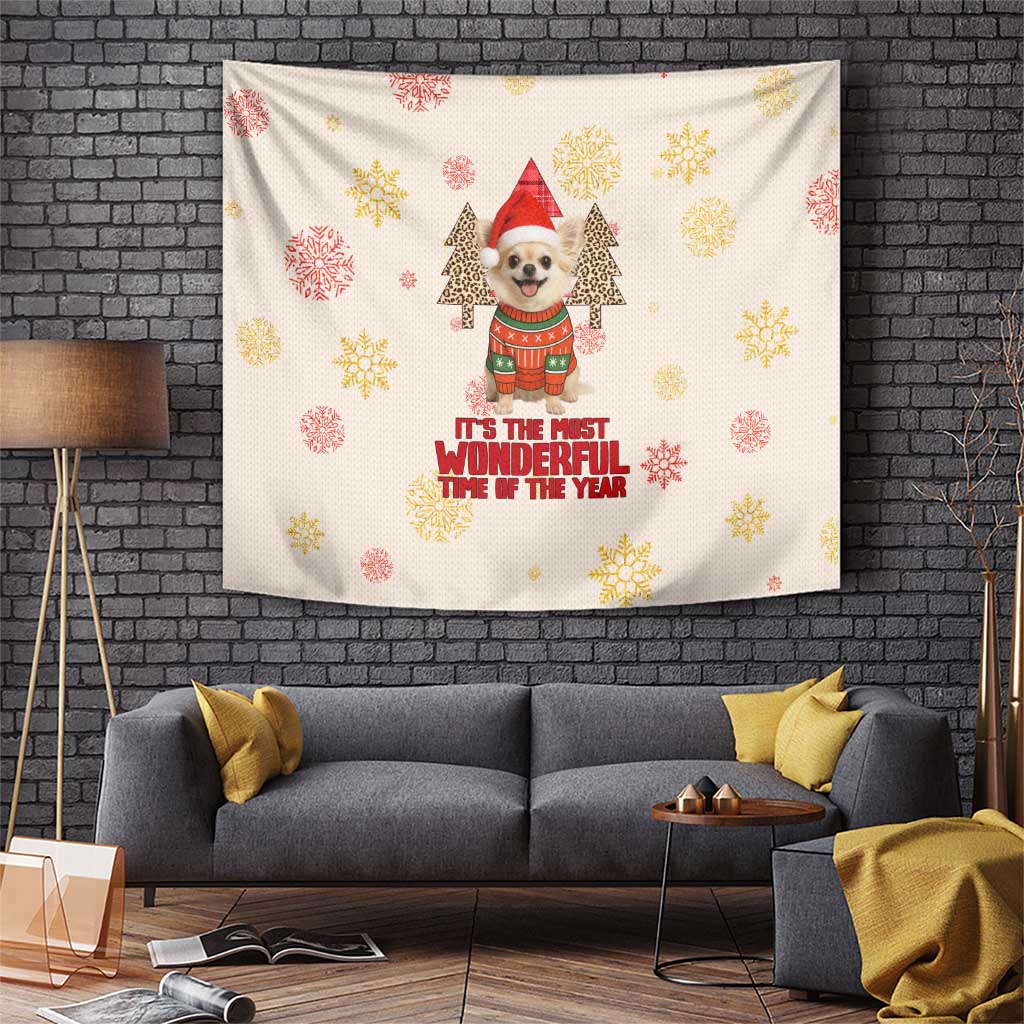 Chihuahua The Most Beautiful Time Xmas Christmas Tapestry Xmas Holiday Patterns - Wonder Print Shop