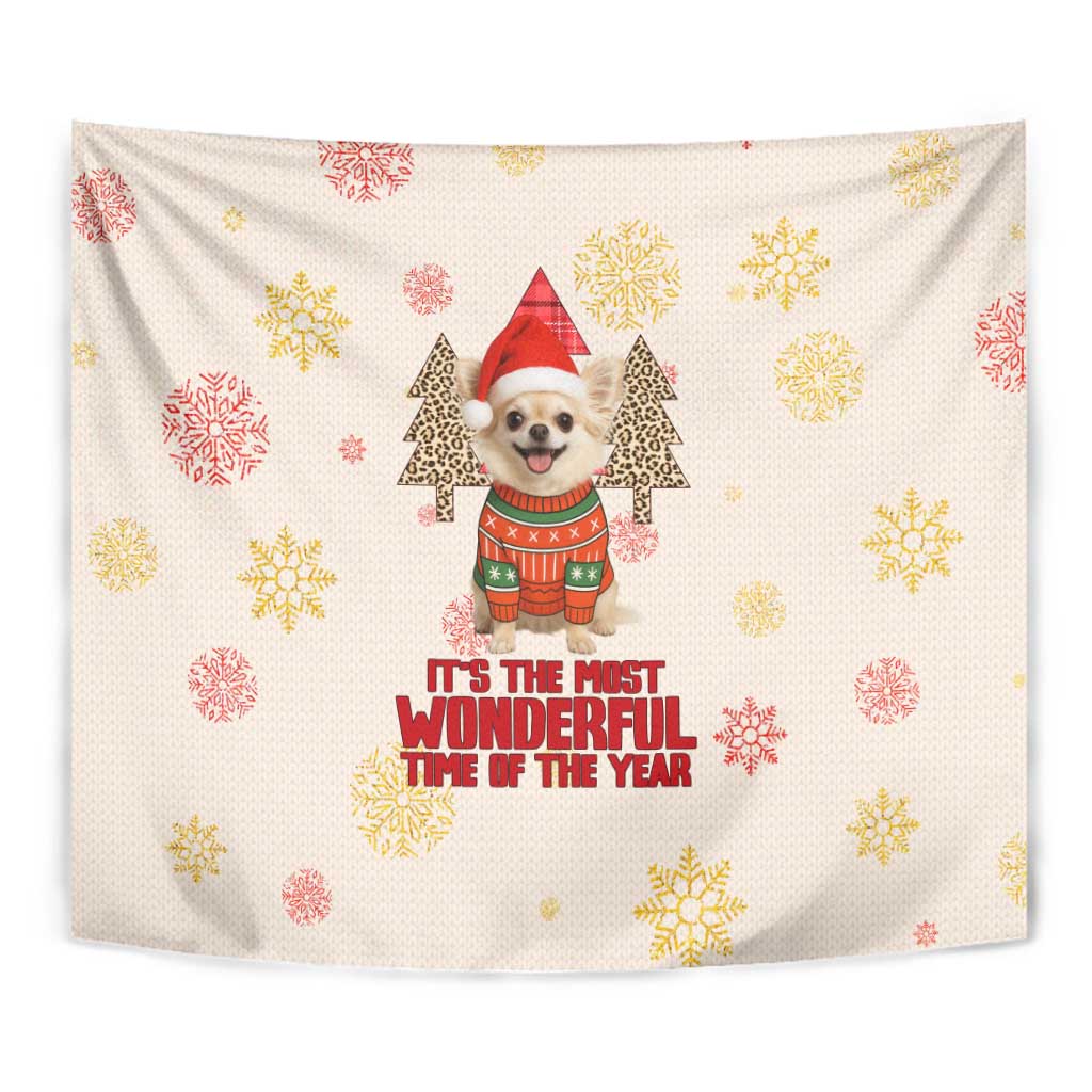 Chihuahua The Most Beautiful Time Xmas Christmas Tapestry Xmas Holiday Patterns - Wonder Print Shop
