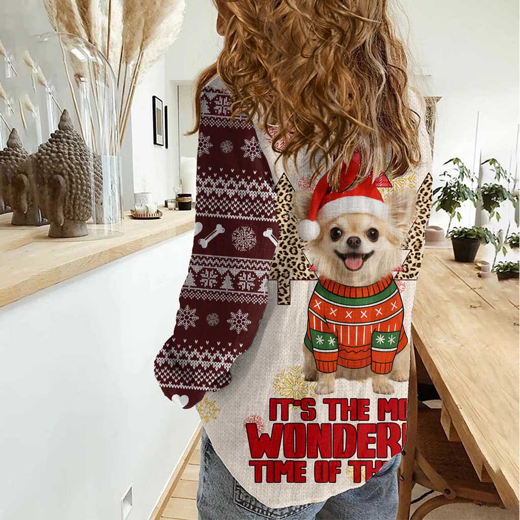 Chihuahua The Most Beautiful Time Xmas Christmas Women Casual Shirt Xmas Holiday Patterns - Wonder Print Shop