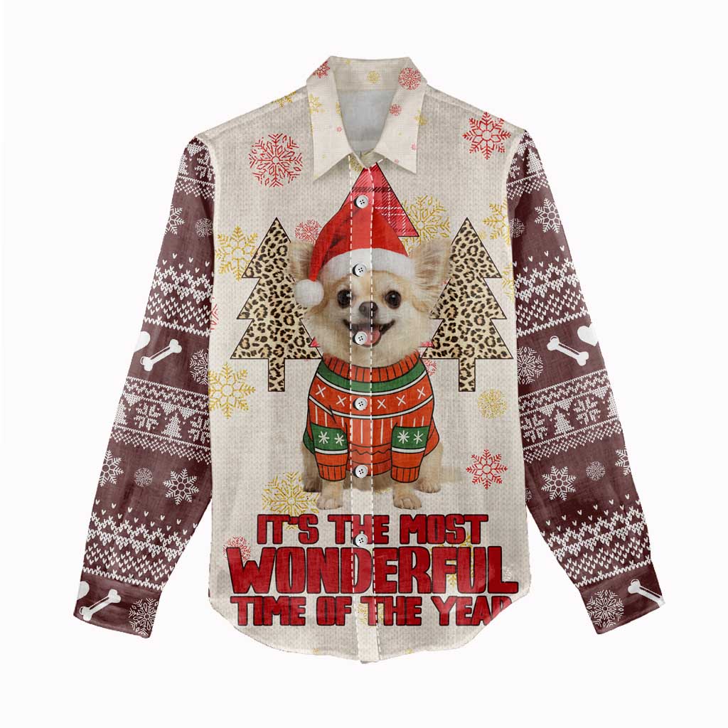 Chihuahua The Most Beautiful Time Xmas Christmas Women Casual Shirt Xmas Holiday Patterns - Wonder Print Shop