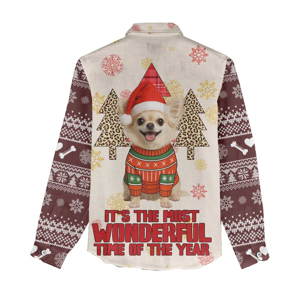 Chihuahua The Most Beautiful Time Xmas Christmas Women Casual Shirt Xmas Holiday Patterns - Wonder Print Shop