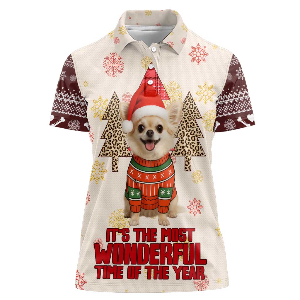 Chihuahua The Most Beautiful Time Xmas Christmas Women Polo Shirt Xmas Holiday Patterns - Wonder Print Shop