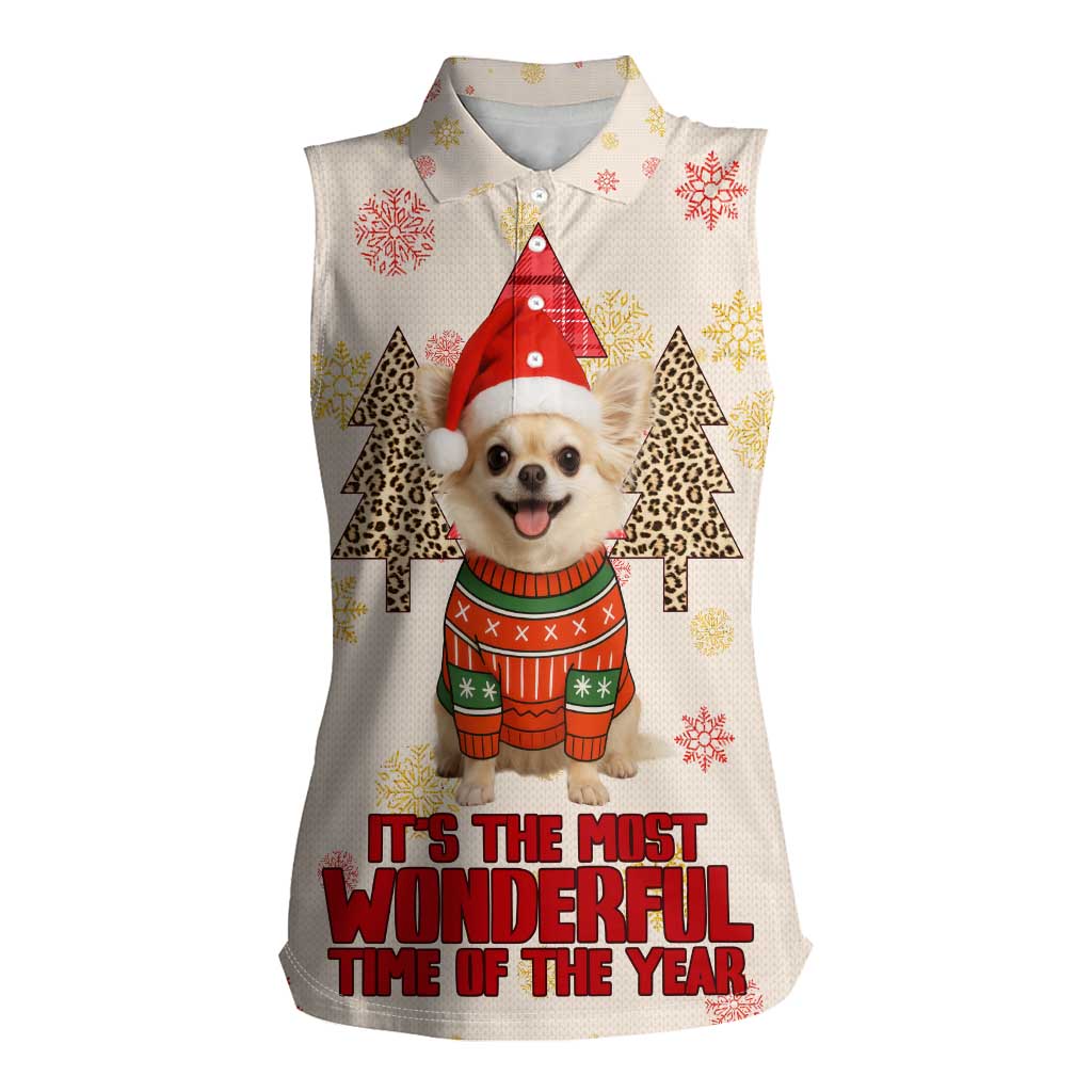Chihuahua The Most Beautiful Time Xmas Christmas Women Sleeveless Polo Shirt Xmas Holiday Patterns - Wonder Print Shop