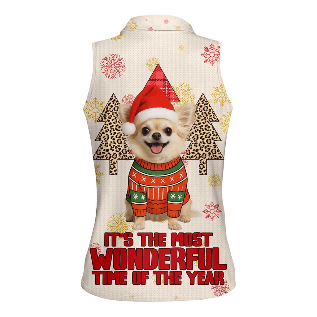 Chihuahua The Most Beautiful Time Xmas Christmas Women Sleeveless Polo Shirt Xmas Holiday Patterns - Wonder Print Shop
