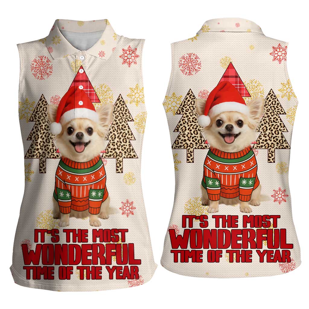 Chihuahua The Most Beautiful Time Xmas Christmas Women Sleeveless Polo Shirt Xmas Holiday Patterns - Wonder Print Shop