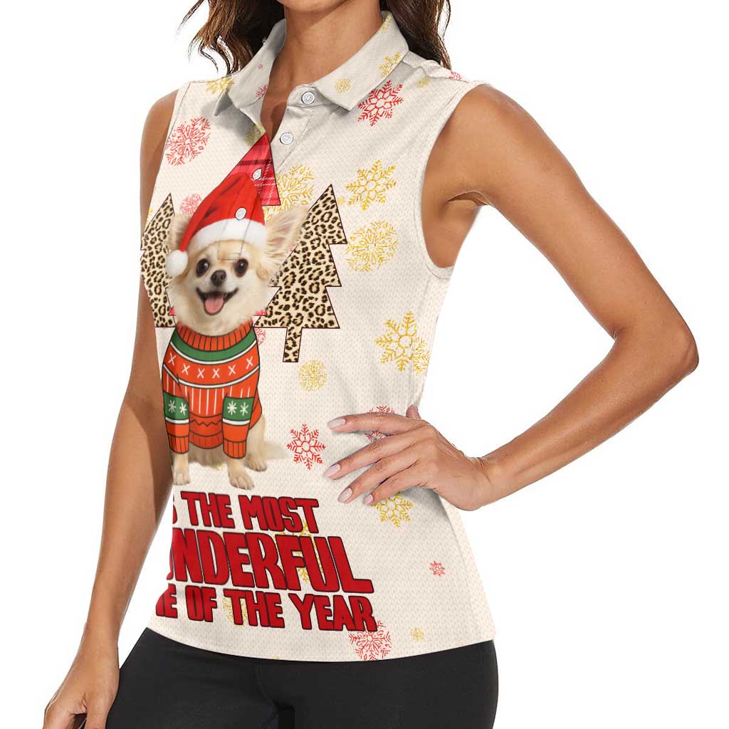 Chihuahua The Most Beautiful Time Xmas Christmas Women Sleeveless Polo Shirt Xmas Holiday Patterns - Wonder Print Shop