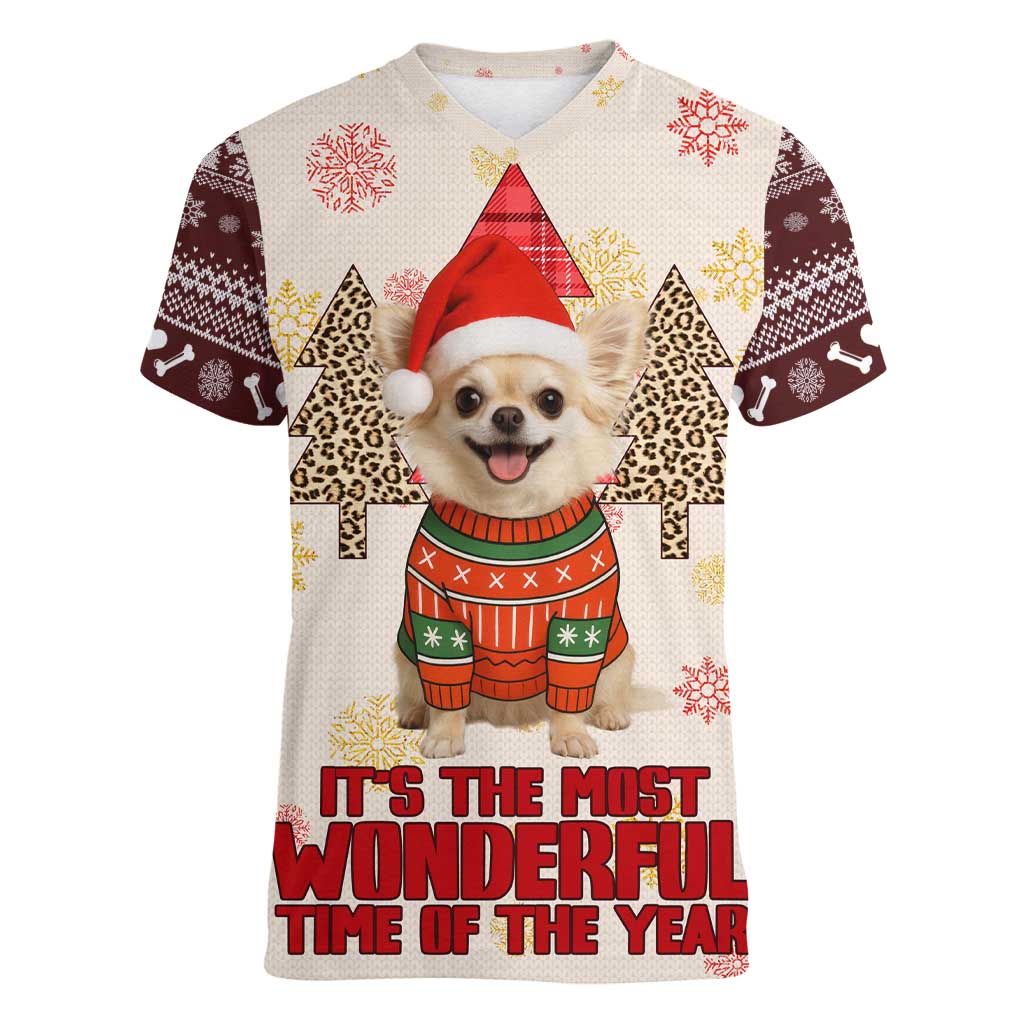 Chihuahua The Most Beautiful Time Xmas Christmas Women V-Neck T-Shirt Xmas Holiday Patterns - Wonder Print Shop