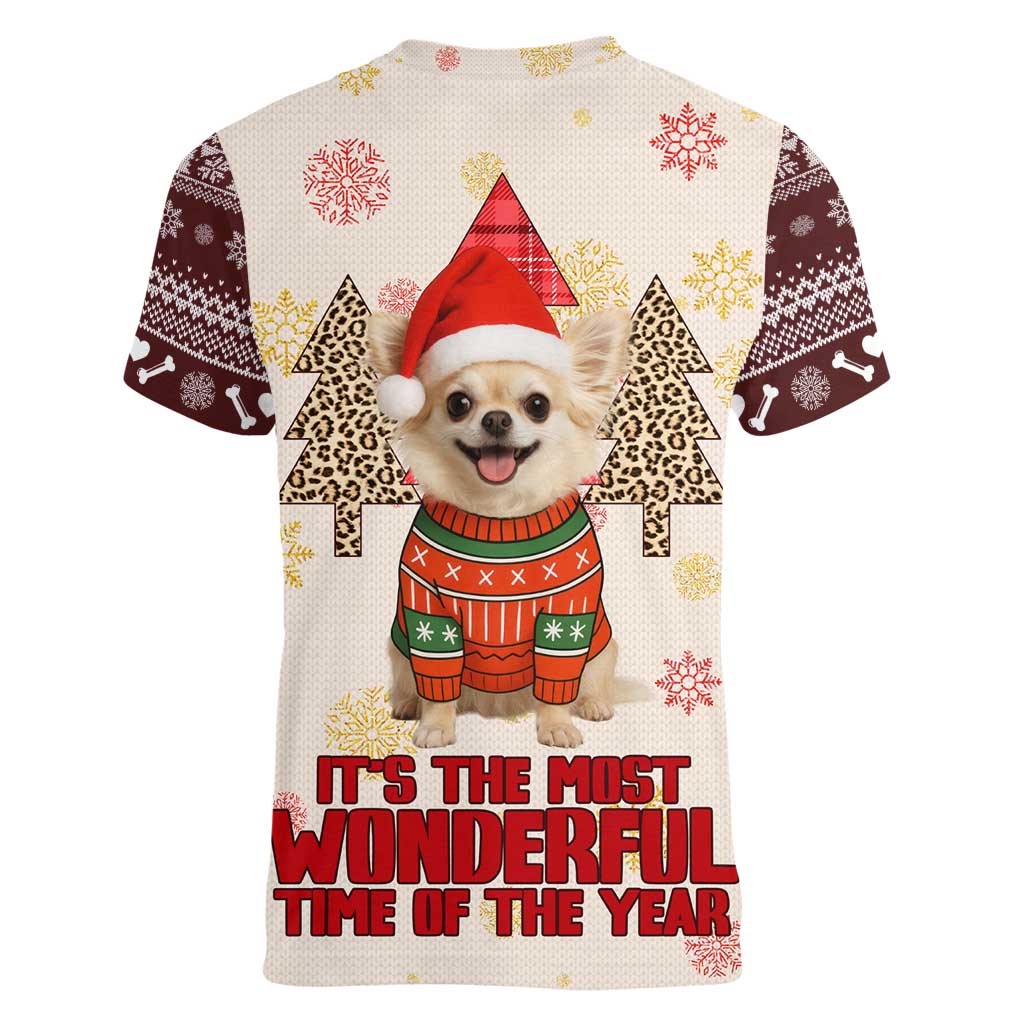 Chihuahua The Most Beautiful Time Xmas Christmas Women V-Neck T-Shirt Xmas Holiday Patterns - Wonder Print Shop