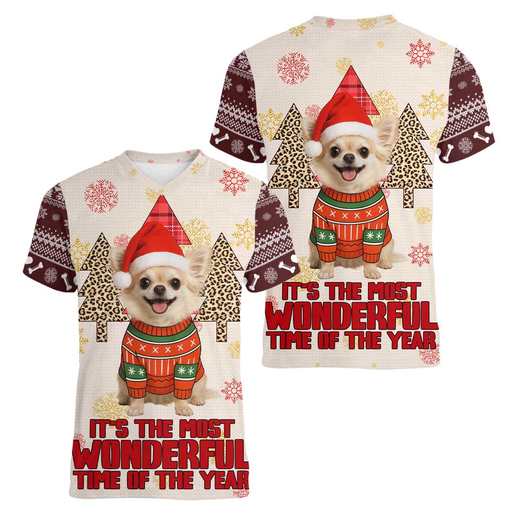 Chihuahua The Most Beautiful Time Xmas Christmas Women V-Neck T-Shirt Xmas Holiday Patterns - Wonder Print Shop