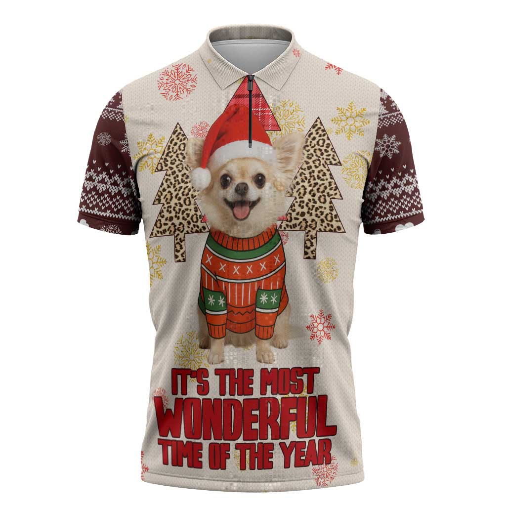 Chihuahua The Most Beautiful Time Xmas Christmas Zipper Polo Shirt Xmas Holiday Patterns - Wonder Print Shop