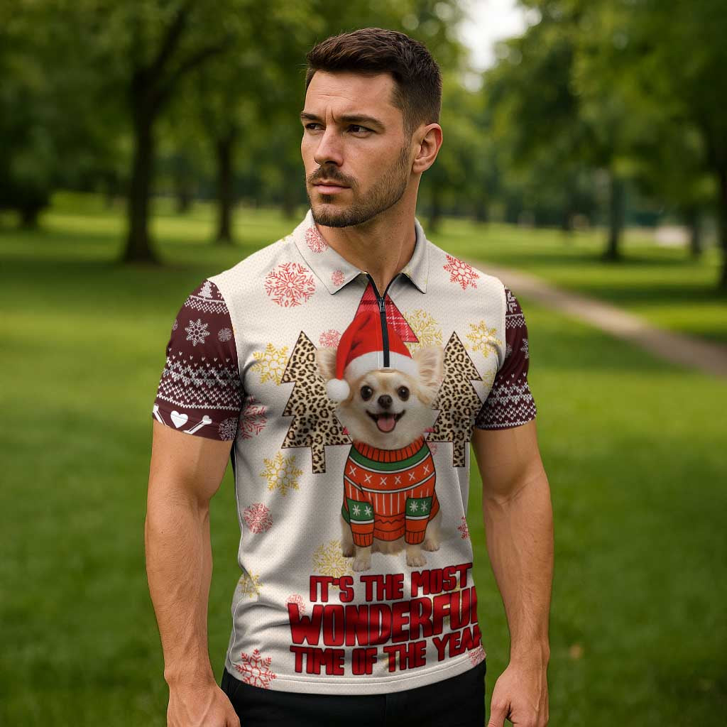 Chihuahua The Most Beautiful Time Xmas Christmas Zipper Polo Shirt Xmas Holiday Patterns - Wonder Print Shop