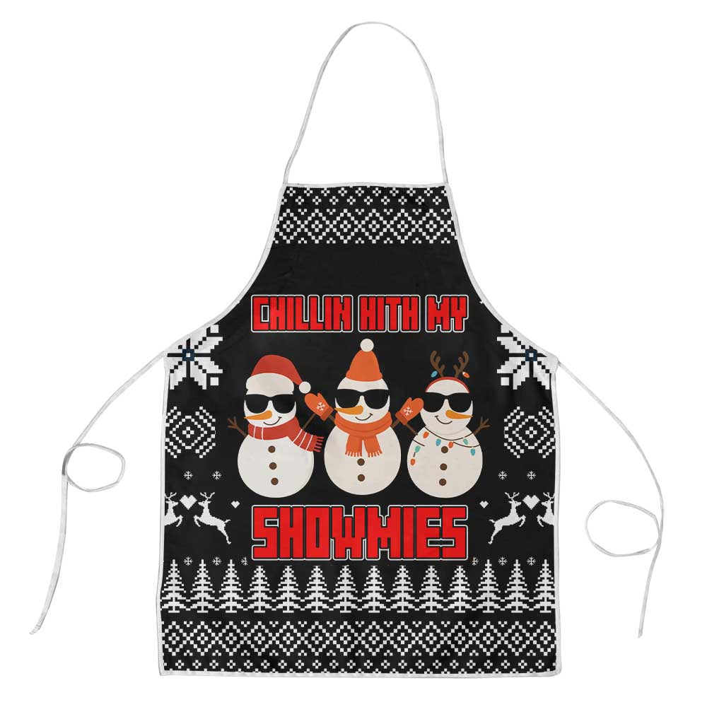 Chillin With My Snowmies Christmas Apron Xmas Holiday Patterns - Wonder Print Shop