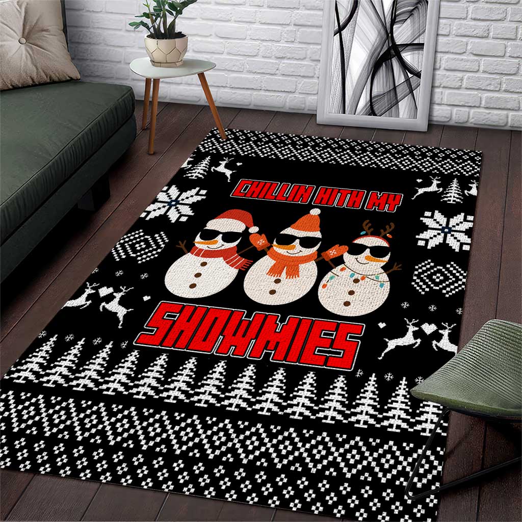 Chillin With My Snowmies Christmas Area Rug Xmas Holiday Patterns - Wonder Print Shop