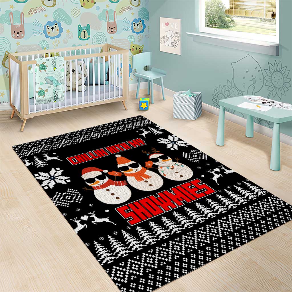 Chillin With My Snowmies Christmas Area Rug Xmas Holiday Patterns - Wonder Print Shop