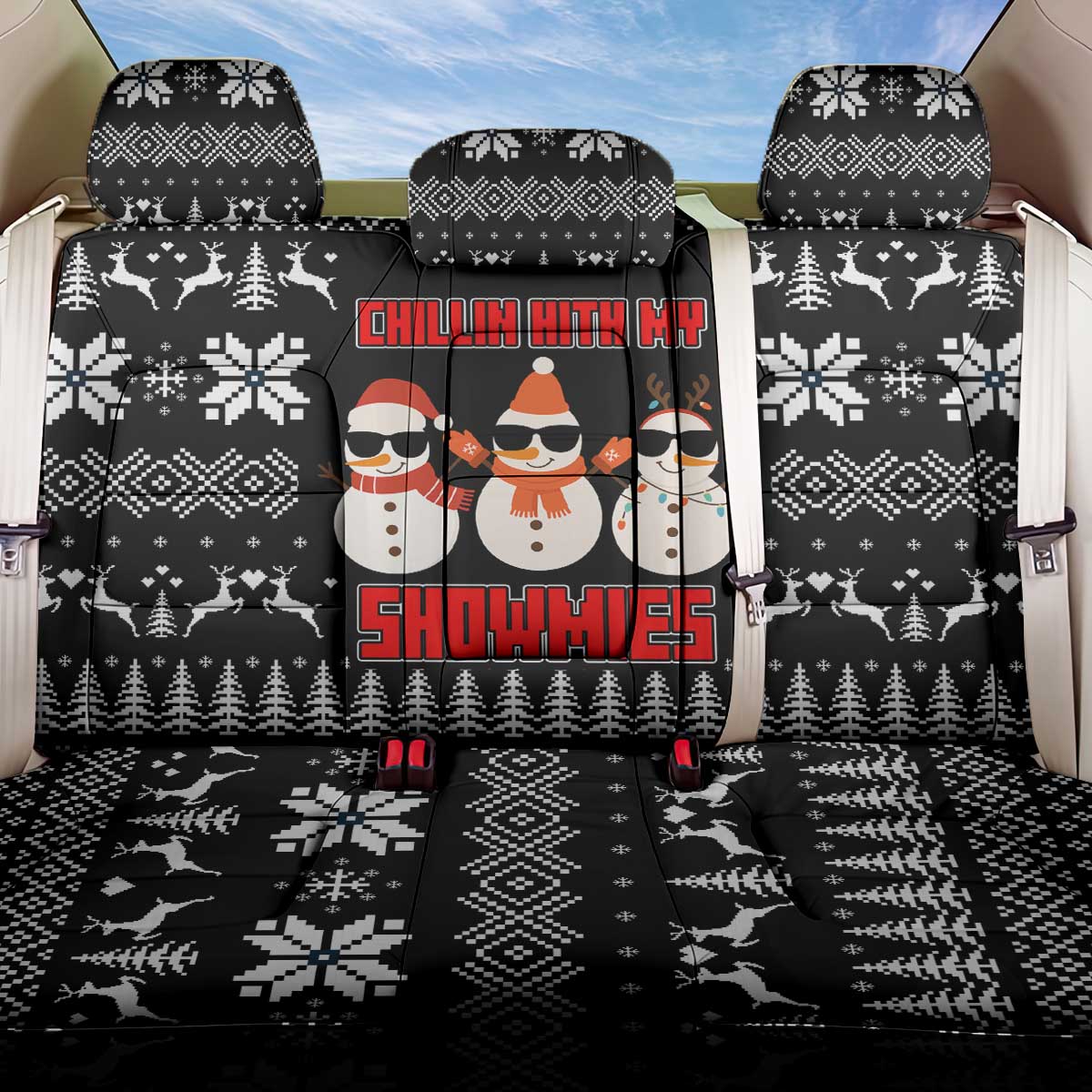 Chillin With My Snowmies Christmas Back Car Seat Cover Xmas Holiday Patterns - Wonder Print Shop