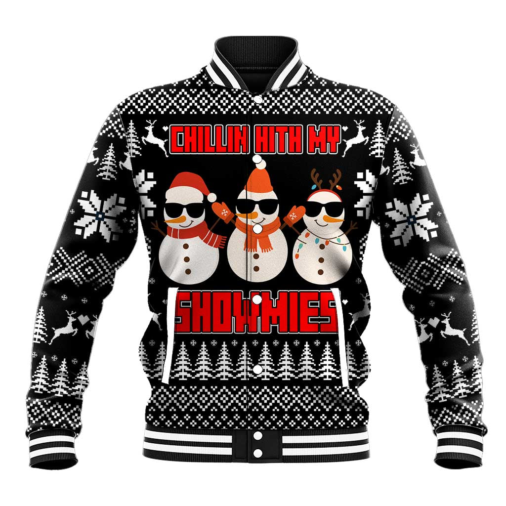 Chillin With My Snowmies Christmas Baseball Jacket Xmas Holiday Patterns - Wonder Print Shop