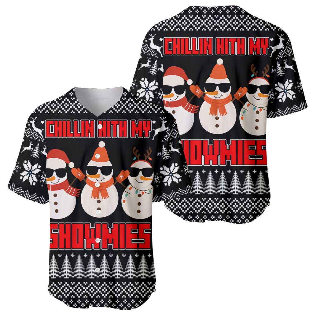 Chillin With My Snowmies Christmas Baseball Jersey Xmas Holiday Patterns - Wonder Print Shop