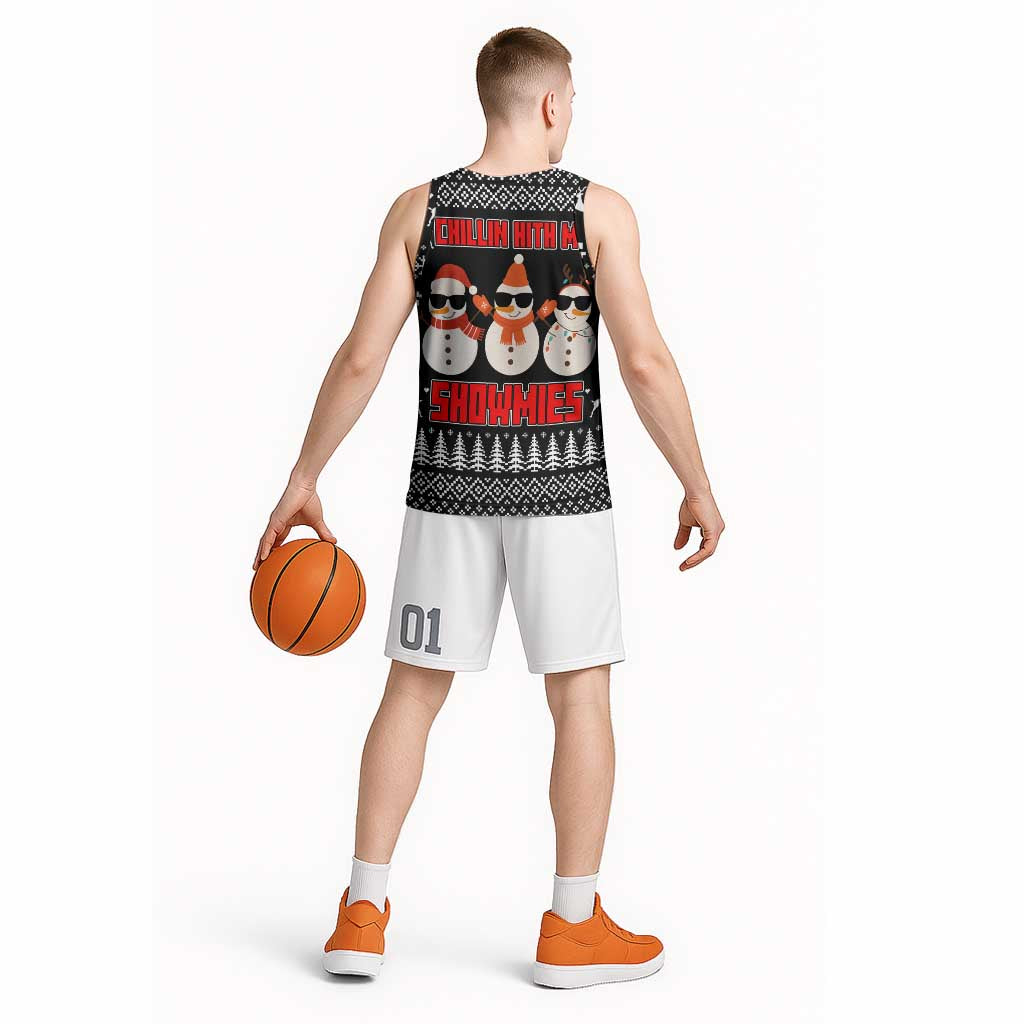 Chillin With My Snowmies Christmas Basketball Jersey Xmas Holiday Patterns - Wonder Print Shop