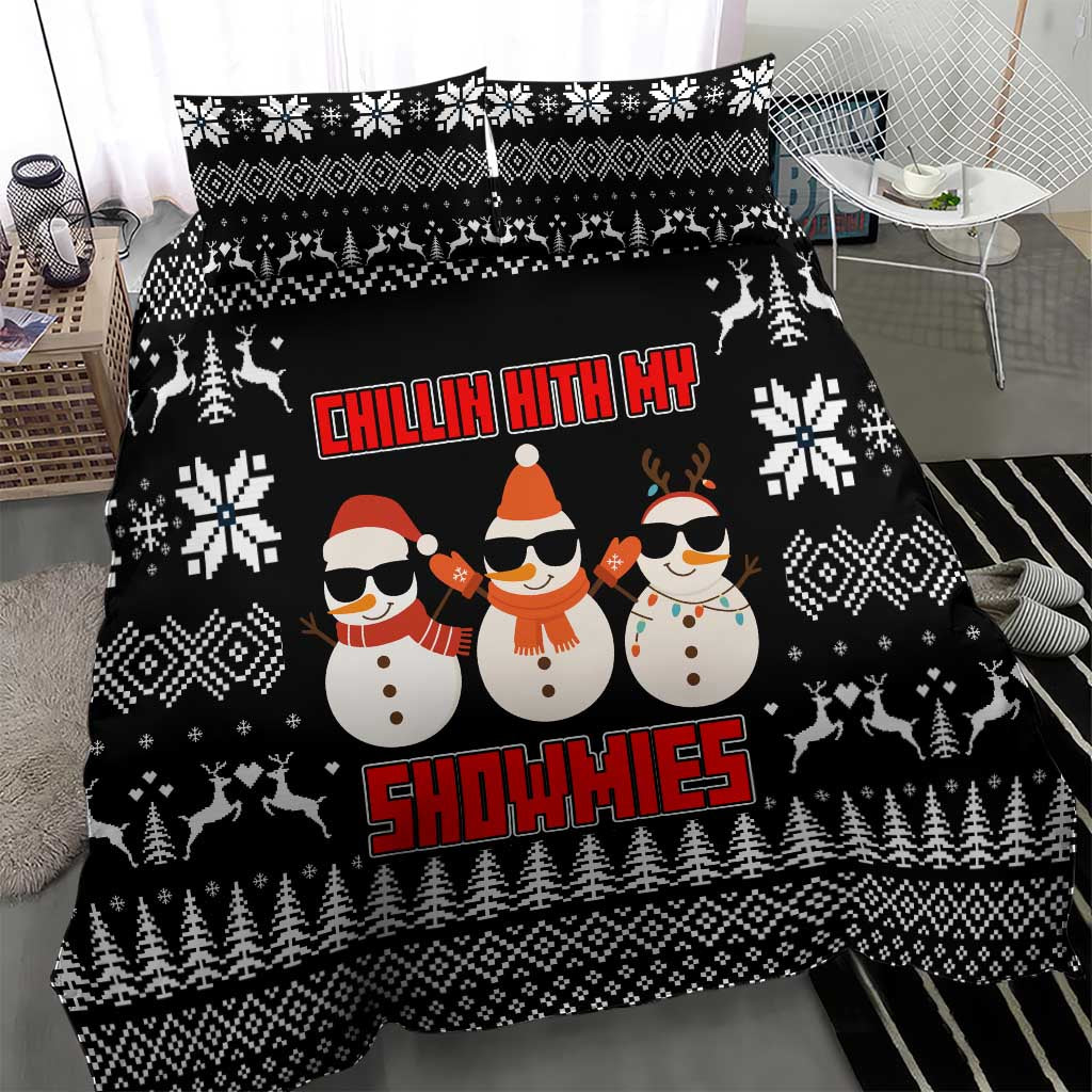 Chillin With My Snowmies Christmas Bedding Set Xmas Holiday Patterns - Wonder Print Shop