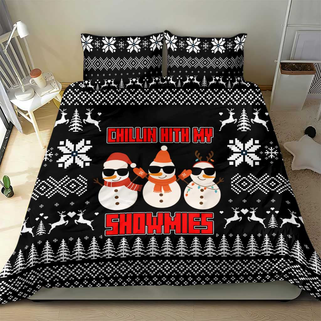 Chillin With My Snowmies Christmas Bedding Set Xmas Holiday Patterns - Wonder Print Shop