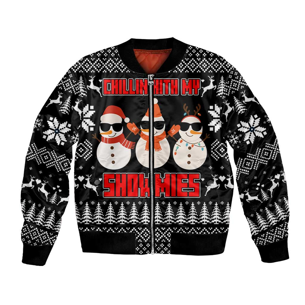 Chillin With My Snowmies Christmas Bomber Jacket Xmas Holiday Patterns - Wonder Print Shop