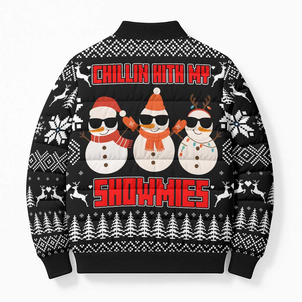 Chillin With My Snowmies Christmas Bomber Puffer Jacket Xmas Holiday Patterns - Wonder Print Shop