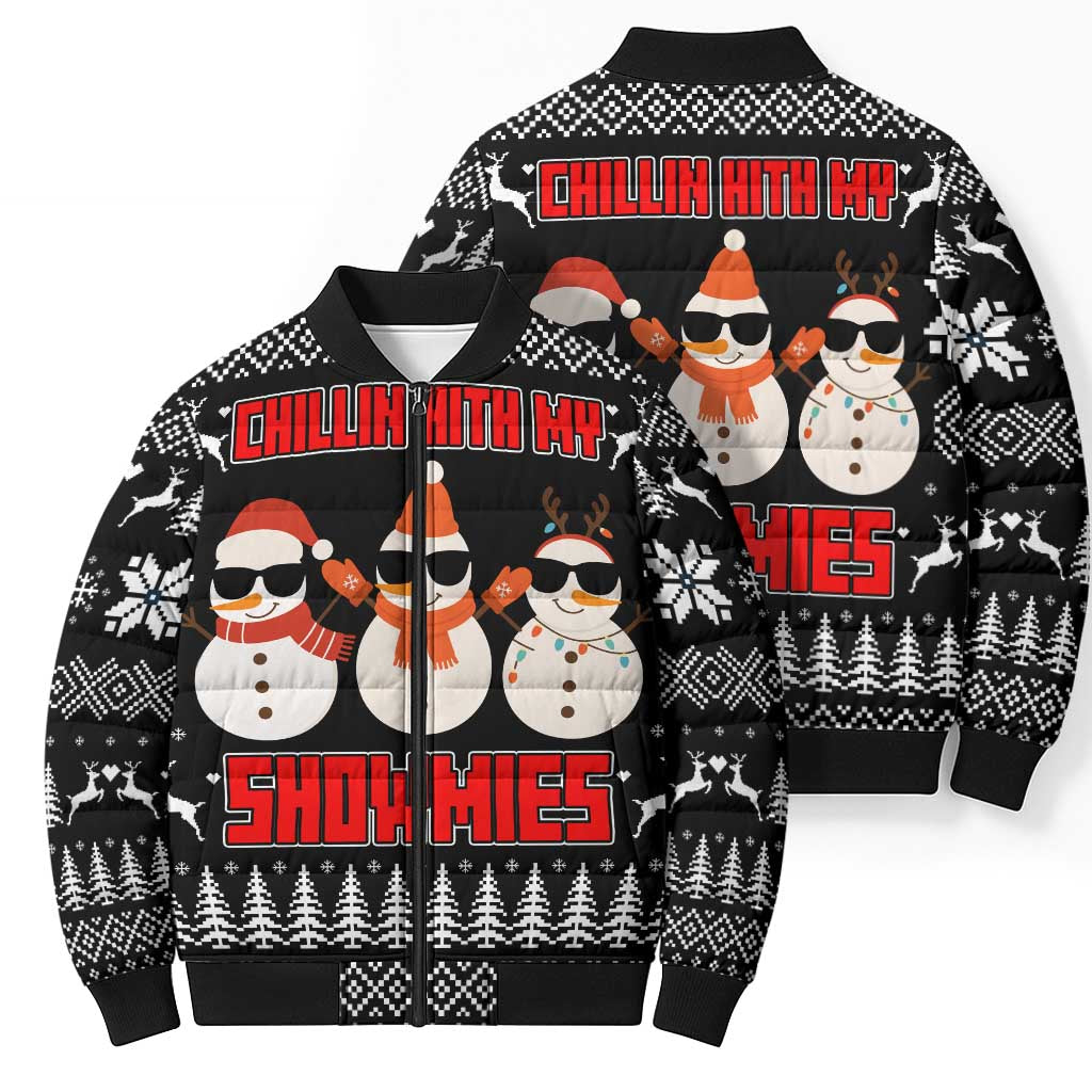 Chillin With My Snowmies Christmas Bomber Puffer Jacket Xmas Holiday Patterns - Wonder Print Shop