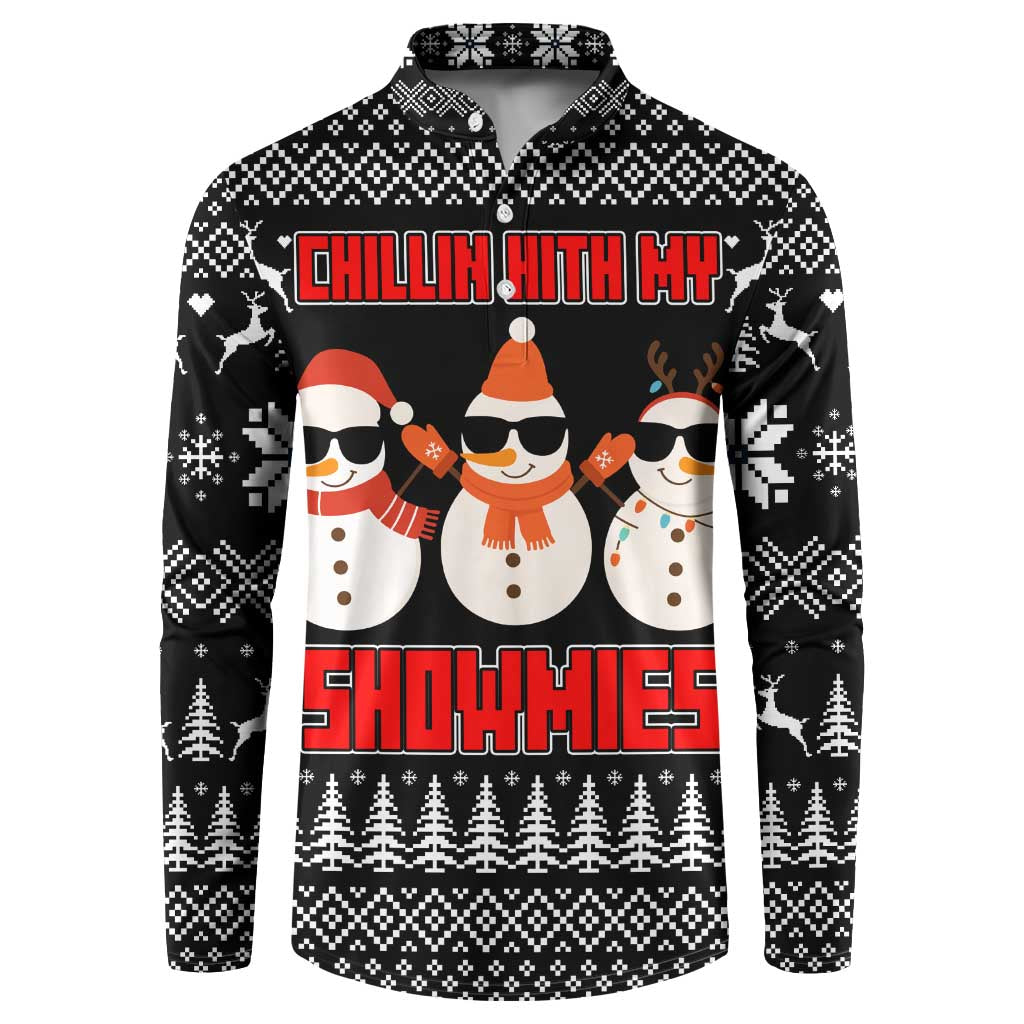 Chillin With My Snowmies Christmas Button Sweatshirt Xmas Holiday Patterns - Wonder Print Shop
