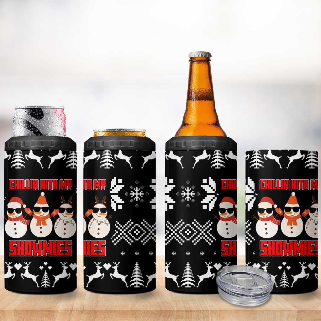 Chillin With My Snowmies Christmas 4 in 1 Can Cooler Tumbler Xmas Holiday Patterns - Wonder Print Shop
