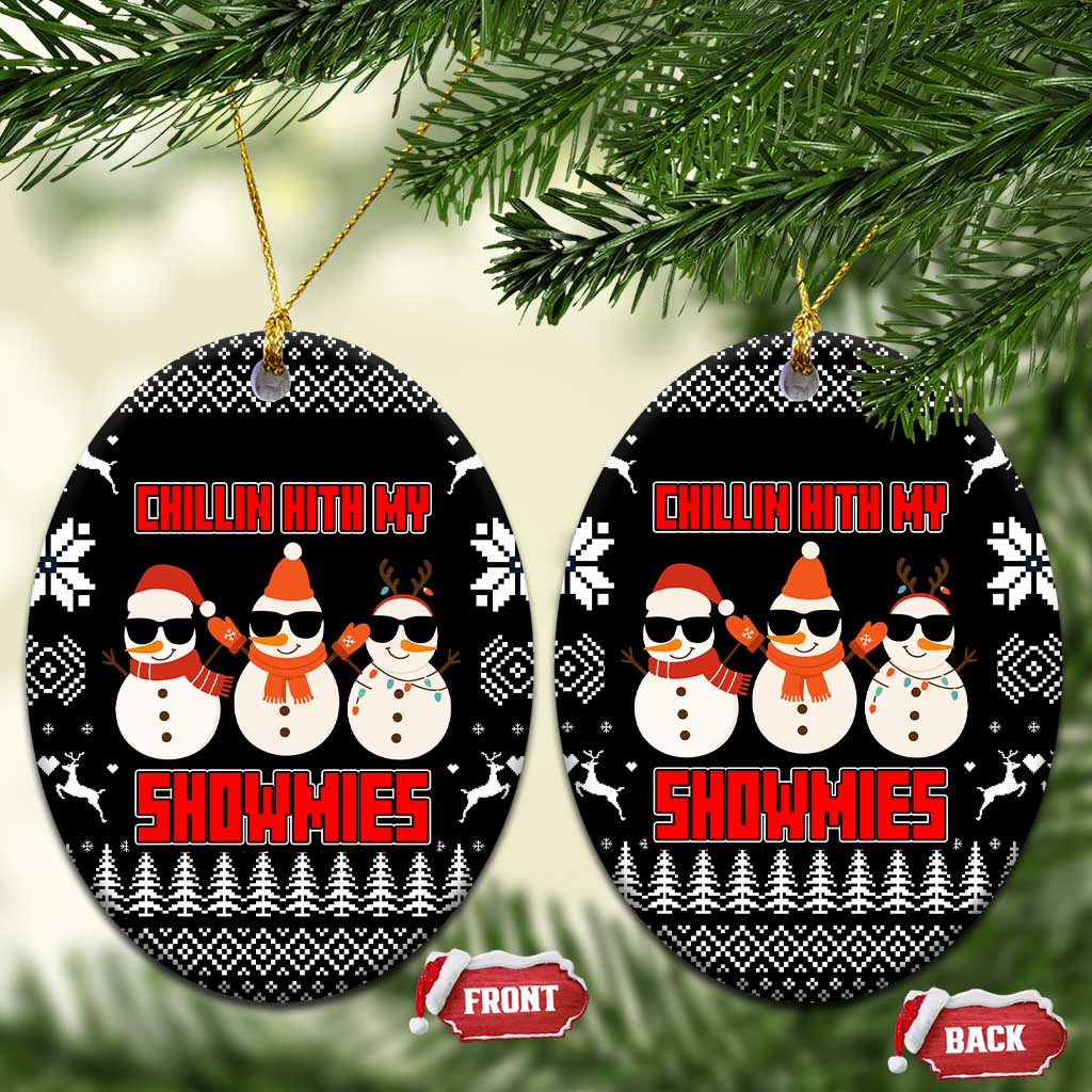Chillin With My Snowmies Christmas Ceramic Ornament Xmas Holiday Patterns - Wonder Print Shop