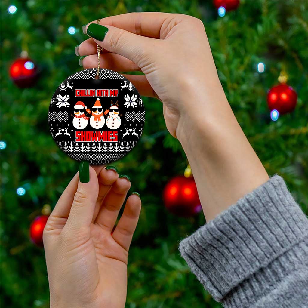 Chillin With My Snowmies Christmas Ceramic Ornament Xmas Holiday Patterns - Wonder Print Shop