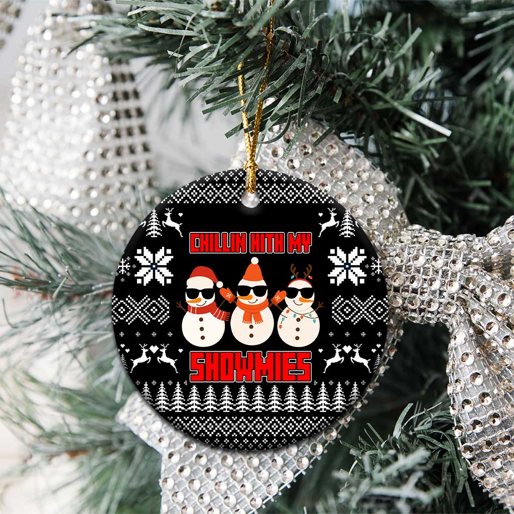 Chillin With My Snowmies Christmas Ceramic Ornament Xmas Holiday Patterns - Wonder Print Shop