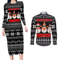 Chillin With My Snowmies Christmas Couples Matching Long Sleeve Bodycon Dress and Long Sleeve Button Shirt Xmas Holiday Patterns - Wonder Print Shop