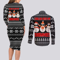 Chillin With My Snowmies Christmas Couples Matching Long Sleeve Bodycon Dress and Long Sleeve Button Shirt Xmas Holiday Patterns - Wonder Print Shop