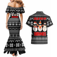 Chillin With My Snowmies Christmas Couples Matching Mermaid Dress and Hawaiian Shirt Xmas Holiday Patterns - Wonder Print Shop