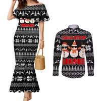 Chillin With My Snowmies Christmas Couples Matching Mermaid Dress and Long Sleeve Button Shirt Xmas Holiday Patterns - Wonder Print Shop