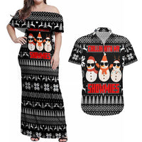 Chillin With My Snowmies Christmas Couples Matching Off Shoulder Maxi Dress and Hawaiian Shirt Xmas Holiday Patterns - Wonder Print Shop