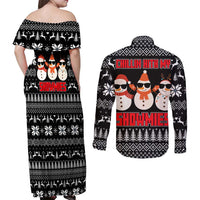 Chillin With My Snowmies Christmas Couples Matching Off Shoulder Maxi Dress and Long Sleeve Button Shirt Xmas Holiday Patterns - Wonder Print Shop