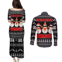 Chillin With My Snowmies Christmas Couples Matching Puletasi and Long Sleeve Button Shirt Xmas Holiday Patterns - Wonder Print Shop