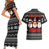 Chillin With My Snowmies Christmas Couples Matching Short Sleeve Bodycon Dress and Hawaiian Shirt Xmas Holiday Patterns - Wonder Print Shop