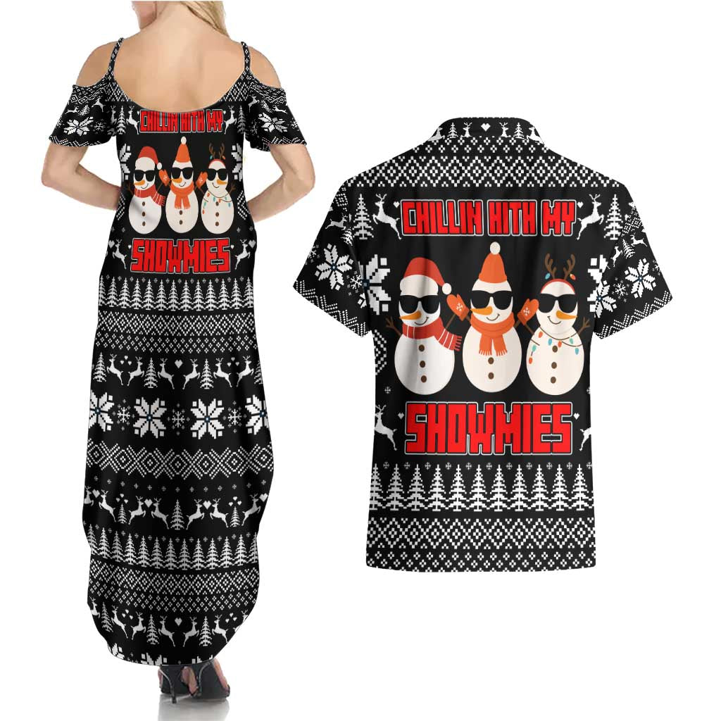 Chillin With My Snowmies Christmas Couples Matching Summer Maxi Dress and Hawaiian Shirt Xmas Holiday Patterns - Wonder Print Shop