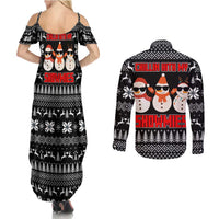 Chillin With My Snowmies Christmas Couples Matching Summer Maxi Dress and Long Sleeve Button Shirt Xmas Holiday Patterns - Wonder Print Shop