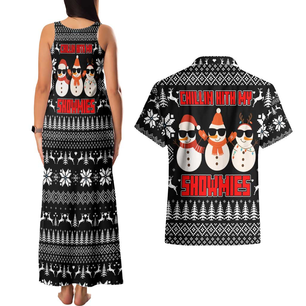 Chillin With My Snowmies Christmas Couples Matching Tank Maxi Dress and Hawaiian Shirt Xmas Holiday Patterns - Wonder Print Shop